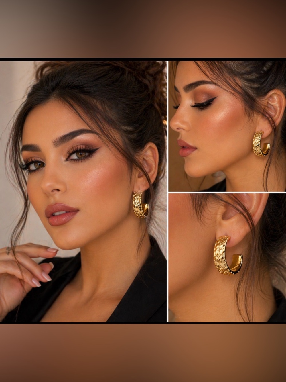 Coach Gold and Black Patterned Hoop Earrings